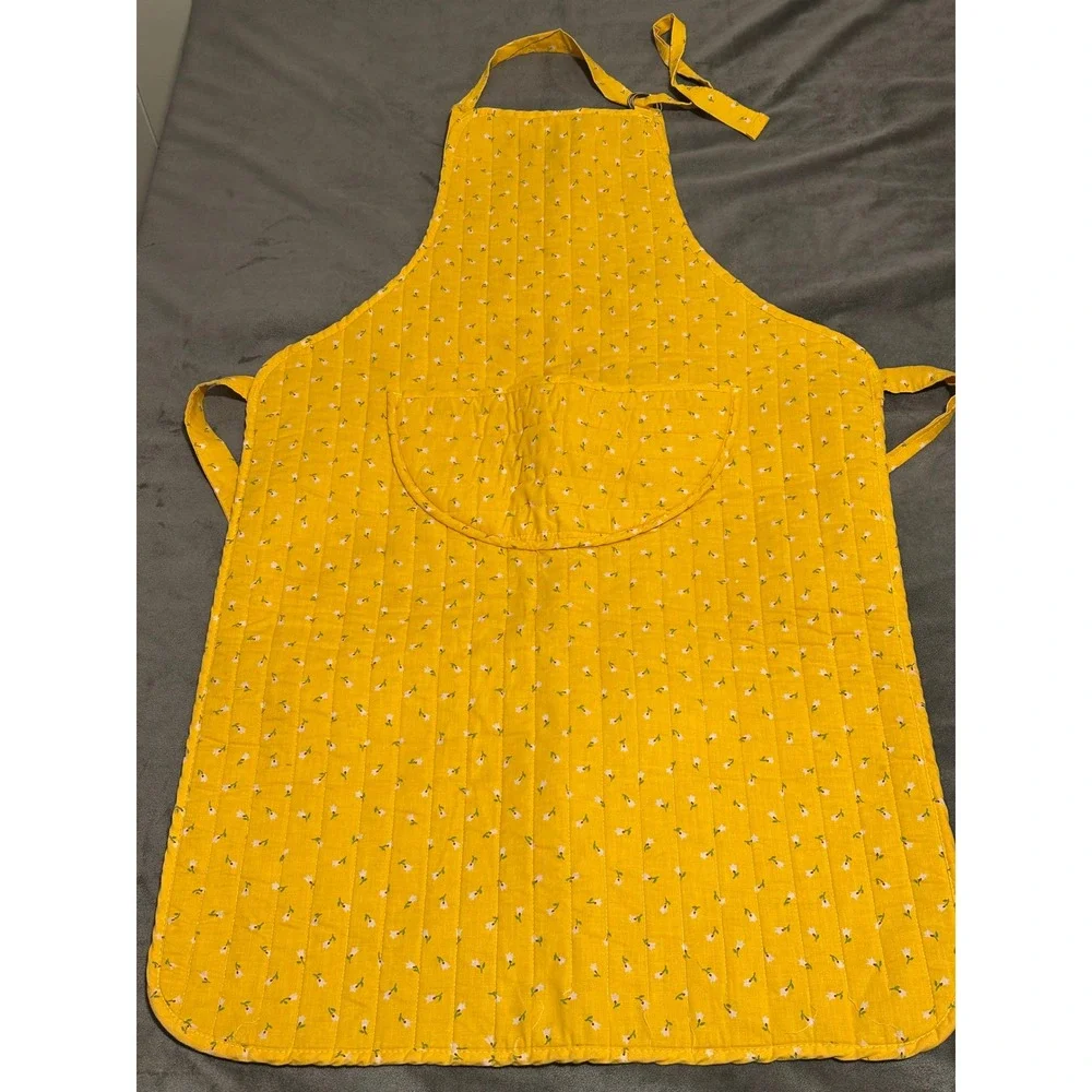 Now Designs Yellow Quilted Floral Apron 100% Cotton Made in USA Cottagecore Bib
